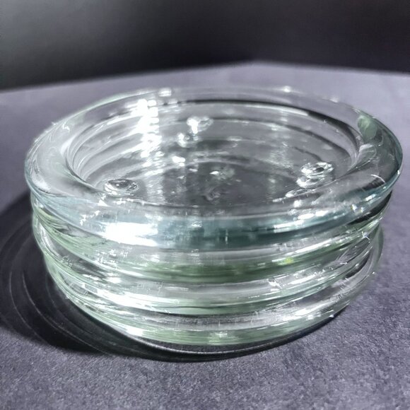 Set Of 4 Round Clear 4" Glass Candle Holders Trivets Coasters With Feet - Picture 5 of 6